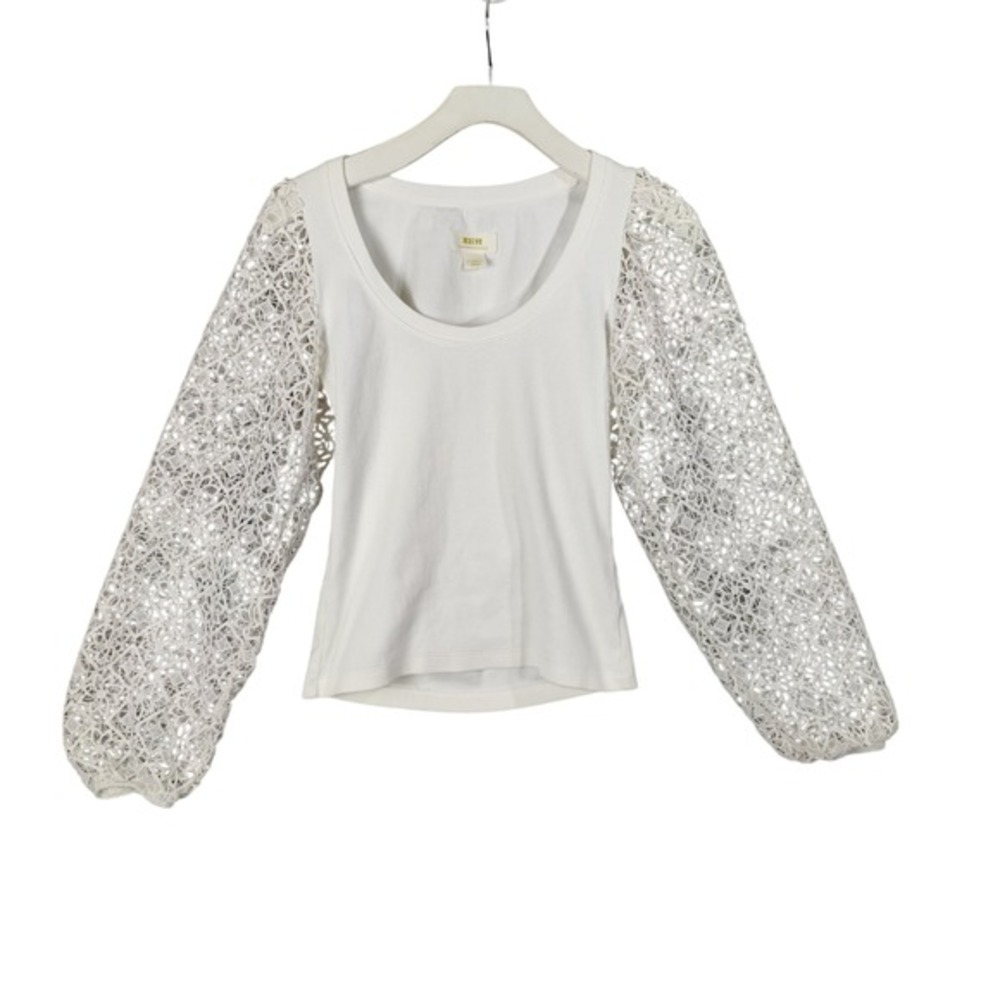 Maeve Anthro Crochet Balloon Sleeve‎ Top White Womens Size XS Fairy Cottage Airy